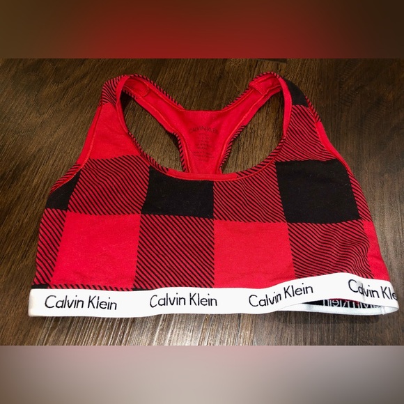 Calvin Klein Red and Black Plaid Sports Bra - Small - Picture 2 of 5